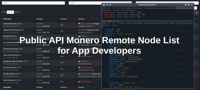 Public API Monero Remote Node List