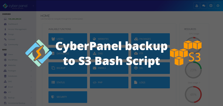 Automatic backup CyberPanel websites to S3 Storage without CyberPanel Cloud