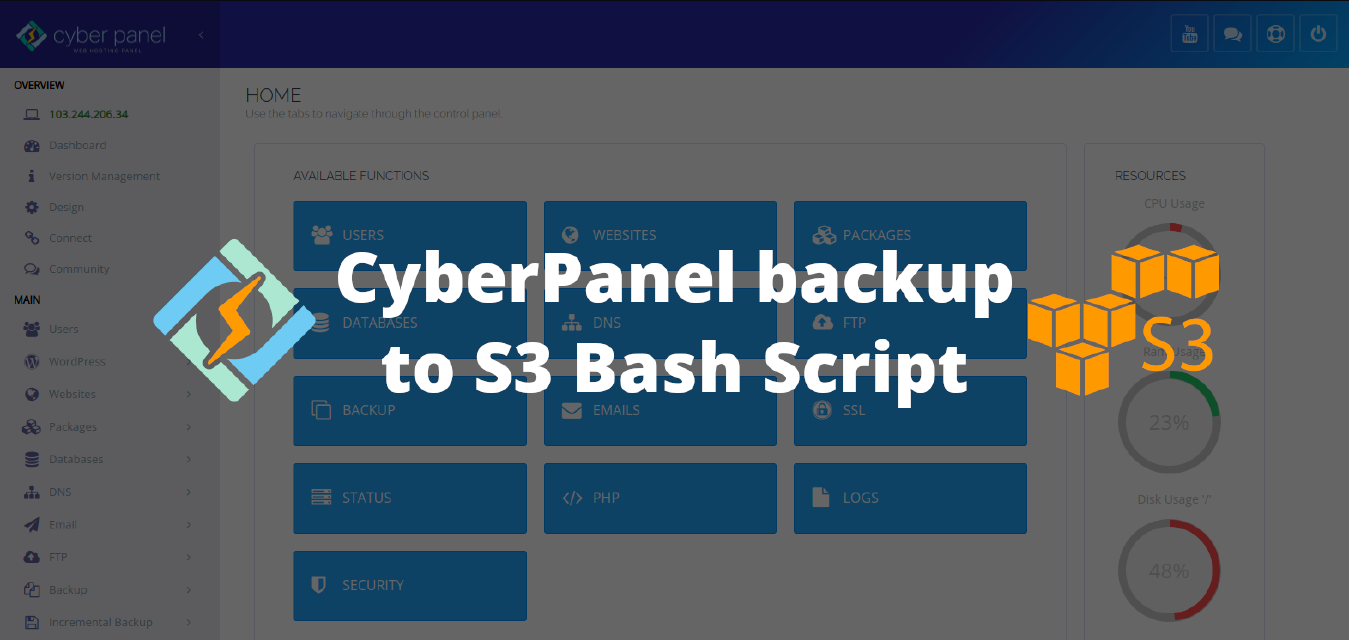 Automatic backup CyberPanel websites to S3 Storage without CyberPanel Cloud