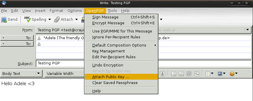 OpenPGP attach public key